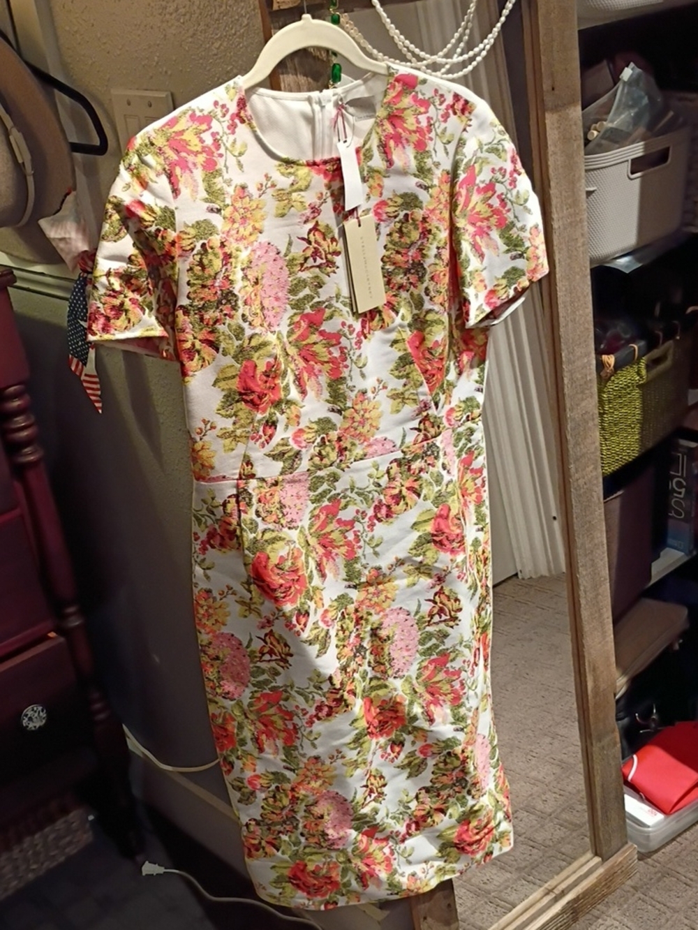 Stella McCartney White Midi Dress with Pink & Green Floral Print